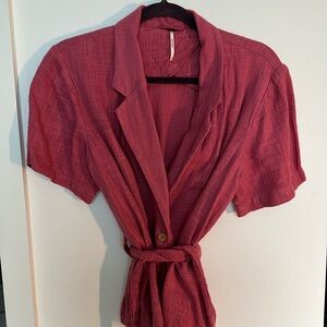 Free People Wrap Blouse in Rose Linen - M